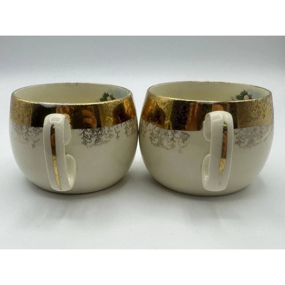 Pair of Sabin Crest-O-Gold Flat Cups‎ Made In USA 22K Gold